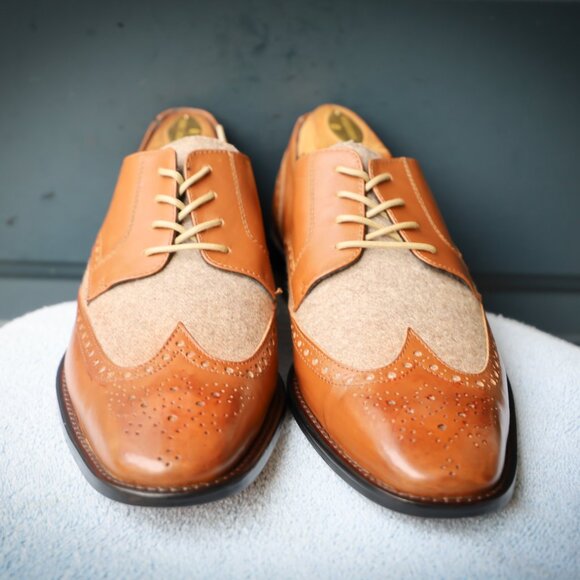 Paul Fredrick 8.5-M Cognac Spectator Oxford Mens Dress Shoes - Picture 4 of 14